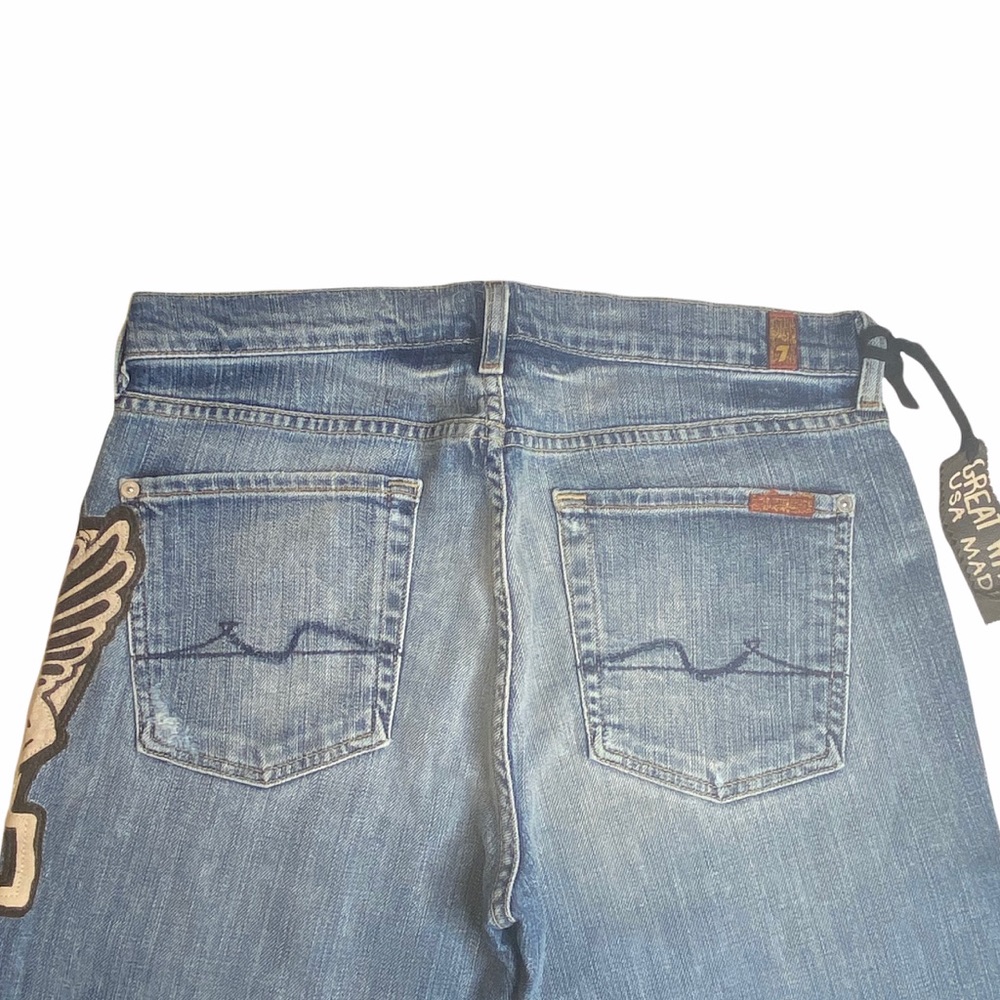 HTF: 7 For All Mankind® x Great China Wall ☻︎ 7 Leather Patch Standard Jeans ☻ - Picture 10 of 16